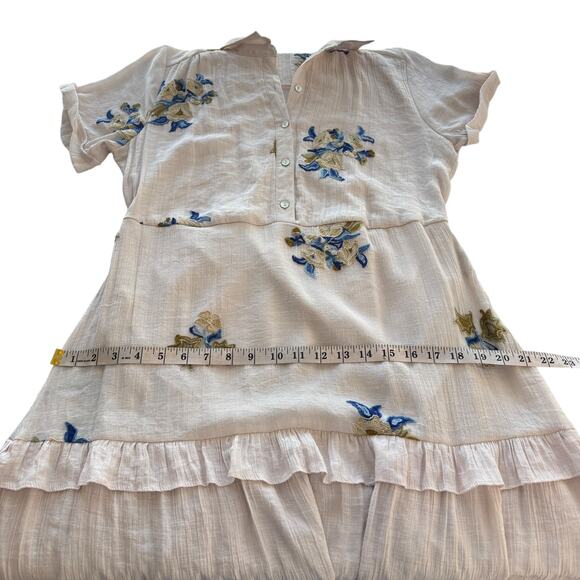 Figueroa & Flower Embroidered Tiered Midi Dress Flowy Floral Ruffle Large Tan L - Picture 12 of 15
